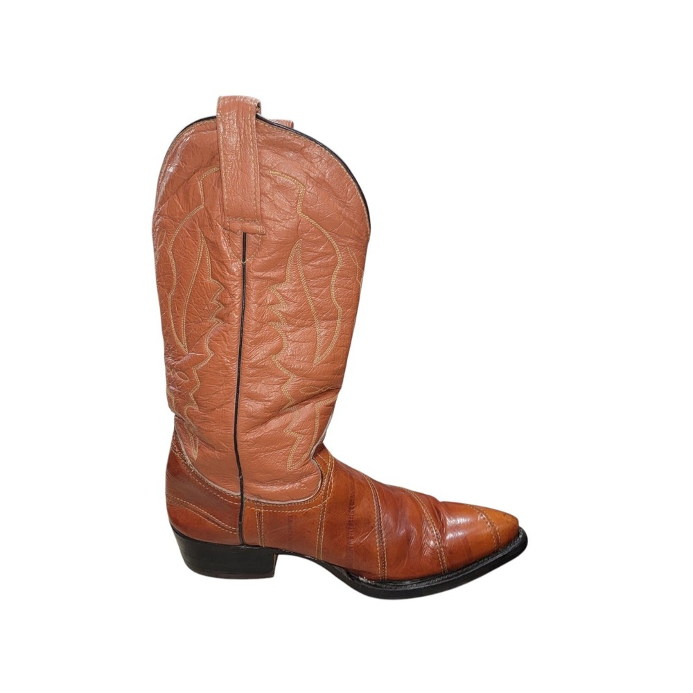 Botas Tejas Exotic Men's Eel Skin Brown Cowboy Boots US Size 8 - Picture 6 of 15